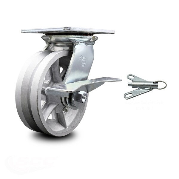 6 Inch V Groove Semi Steel Caster with Ball Bearing and Brake/Swivel Lock SCC